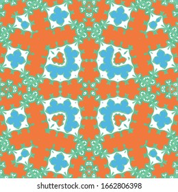 Traditional ornate mexican talavera. Vector seamless pattern elements. Modern design. Red abstract background for web backdrop, print, pillows, surface texture, wallpaper, towels.