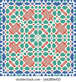 Traditional ornate mexican talavera. Vector seamless pattern elements. Modern design. Red abstract background for web backdrop, print, pillows, surface texture, wallpaper, towels.