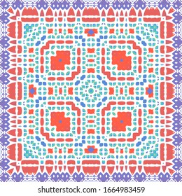 Traditional ornate mexican talavera. Vector seamless pattern elements. Modern design. Red abstract background for web backdrop, print, pillows, surface texture, wallpaper, towels.