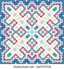 Tradicional talavera mexicana ornamental. Elementos de patrón sin fisuras vectoriales. Diseño moderno. Fondo abstracto rojo para telón de fondo web, impresión, almohadas, textura superficial, papel pintado, toallas.