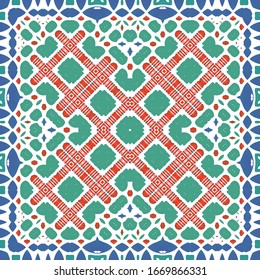 Traditional ornate mexican talavera. Vector seamless pattern elements. Modern design. Red abstract background for web backdrop, print, pillows, surface texture, wallpaper, towels.