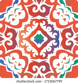 Traditional ornate mexican talavera. Vector pattern frame. Minimal design. Red abstract background for web backdrop, print, pillows, surface texture, wallpaper, towels.