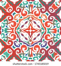 Traditional ornate mexican talavera. Vector seamless pattern collage. Graphic design. Red abstract background for web backdrop, print, pillows, surface texture, wallpaper, towels.