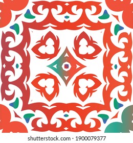 Traditional ornate mexican talavera. Vector seamless pattern elements. Stylish design. Red abstract background for web backdrop, print, pillows, surface texture, wallpaper, towels.
