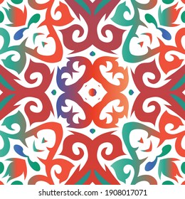Traditional ornate mexican talavera. Vector seamless pattern theme. Hand drawn design. Red abstract background for web backdrop, print, pillows, surface texture, wallpaper, towels.