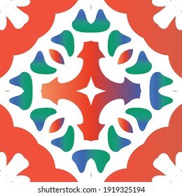 Traditional ornate mexican talavera. Vector seamless pattern theme. Original design. Red abstract background for web backdrop, print, pillows, surface texture, wallpaper, towels.