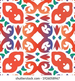 Traditional ornate mexican talavera. Vector seamless pattern watercolor. Graphic design. Red abstract background for web backdrop, print, pillows, surface texture, wallpaper, towels.