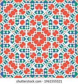 Traditional ornate mexican talavera. Vector seamless pattern theme. Universal design. Red abstract background for web backdrop, print, pillows, surface texture, wallpaper, towels.