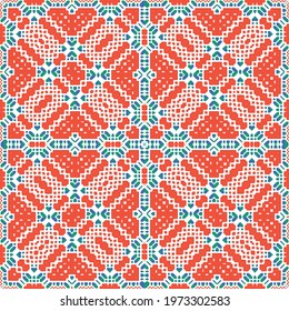 Traditional ornate mexican talavera. Vector seamless pattern theme. Universal design. Red abstract background for web backdrop, print, pillows, surface texture, wallpaper, towels.