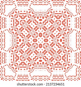Traditional ornate mexican talavera. Vector seamless pattern elements. Stylish design. Red abstract background for web backdrop, print, pillows, surface texture, wallpaper, towels.