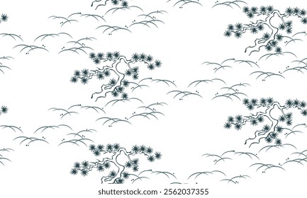 traditional ornate pine japanese chinese vector design seamless pattern