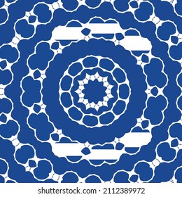 Traditional ornate portuguese azulejo. Bathroom design. Vector seamless pattern illustration. Blue abstract background for web backdrop, print, pillows, surface texture, wallpaper, towels.