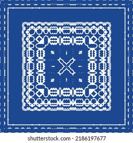 Traditional ornate portuguese azulejo. Bathroom design. Vector seamless pattern illustration. Blue abstract background for web backdrop, print, pillows, surface texture, wallpaper, towels.