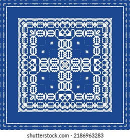 Traditional ornate portuguese azulejo. Bathroom design. Vector seamless pattern illustration. Blue abstract background for web backdrop, print, pillows, surface texture, wallpaper, towels.