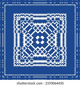 Traditional ornate portuguese azulejo. Bathroom design. Vector seamless pattern illustration. Blue abstract background for web backdrop, print, pillows, surface texture, wallpaper, towels.