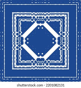 Traditional ornate portuguese azulejo. Bathroom design. Vector seamless pattern illustration. Blue abstract background for web backdrop, print, pillows, surface texture, wallpaper, towels.