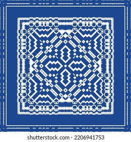 Traditional ornate portuguese azulejo. Bathroom design. Vector seamless pattern illustration. Blue abstract background for web backdrop, print, pillows, surface texture, wallpaper, towels.