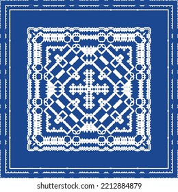 Traditional ornate portuguese azulejo. Bathroom design. Vector seamless pattern illustration. Blue abstract background for web backdrop, print, pillows, surface texture, wallpaper, towels.