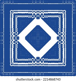 Traditional ornate portuguese azulejo. Bathroom design. Vector seamless pattern illustration. Blue abstract background for web backdrop, print, pillows, surface texture, wallpaper, towels.