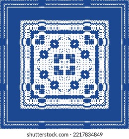 Traditional ornate portuguese azulejo. Bathroom design. Vector seamless pattern illustration. Blue abstract background for web backdrop, print, pillows, surface texture, wallpaper, towels.