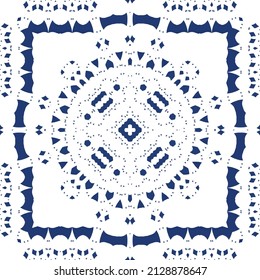 Traditional ornate portuguese azulejo. Creative design. Vector seamless pattern concept. Blue abstract background for web backdrop, print, pillows, surface texture, wallpaper, towels.