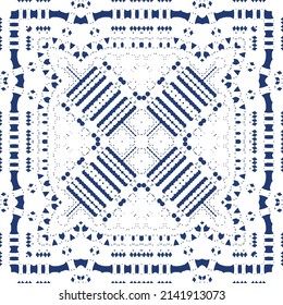 Traditional ornate portuguese azulejo. Creative design. Vector seamless pattern concept. Blue abstract background for web backdrop, print, pillows, surface texture, wallpaper, towels.