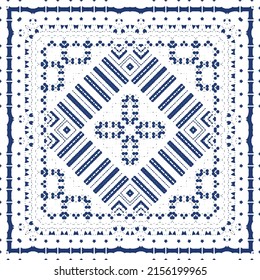 Traditional ornate portuguese azulejo. Creative design. Vector seamless pattern concept. Blue abstract background for web backdrop, print, pillows, surface texture, wallpaper, towels.