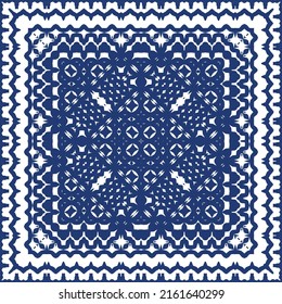 Traditional ornate portuguese azulejo. Creative design. Vector seamless pattern concept. Blue abstract background for web backdrop, print, pillows, surface texture, wallpaper, towels.