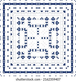 Traditional ornate portuguese azulejo. Creative design. Vector seamless pattern concept. Blue abstract background for web backdrop, print, pillows, surface texture, wallpaper, towels.