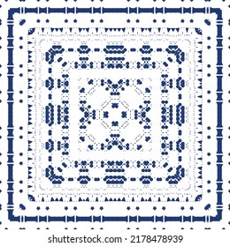 Traditional ornate portuguese azulejo. Creative design. Vector seamless pattern concept. Blue abstract background for web backdrop, print, pillows, surface texture, wallpaper, towels.