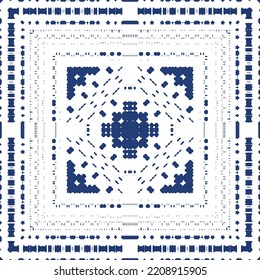Traditional ornate portuguese azulejo. Creative design. Vector seamless pattern concept. Blue abstract background for web backdrop, print, pillows, surface texture, wallpaper, towels.