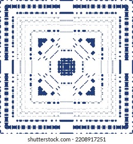 Traditional ornate portuguese azulejo. Creative design. Vector seamless pattern concept. Blue abstract background for web backdrop, print, pillows, surface texture, wallpaper, towels.