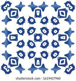 Traditional ornate portuguese azulejo. Fashionable design. Vector seamless pattern texture. Blue abstract background for web backdrop, print, pillows, surface texture, wallpaper, towels.