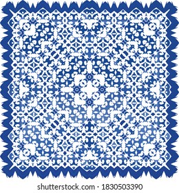 Traditional ornate portuguese azulejo. Fashionable design. Vector seamless pattern collage. Blue abstract background for web backdrop, print, pillows, surface texture, wallpaper, towels.