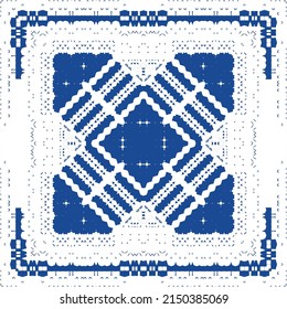 Traditional ornate portuguese azulejo. Graphic design. Vector seamless pattern collage. Blue abstract background for web backdrop, print, pillows, surface texture, wallpaper, towels.