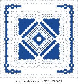 Traditional ornate portuguese azulejo. Graphic design. Vector seamless pattern collage. Blue abstract background for web backdrop, print, pillows, surface texture, wallpaper, towels.