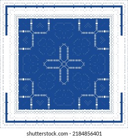 Traditional ornate portuguese azulejo. Graphic design. Vector seamless pattern collage. Blue abstract background for web backdrop, print, pillows, surface texture, wallpaper, towels.
