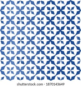 Traditional ornate portuguese azulejo. Modern design. Vector seamless pattern texture. Blue abstract background for web backdrop, print, pillows, surface texture, wallpaper, towels.