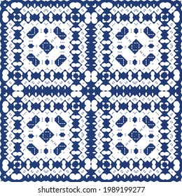 Traditional ornate portuguese azulejo. Modern design. Vector seamless pattern flyer. Blue abstract background for web backdrop, print, pillows, surface texture, wallpaper, towels.