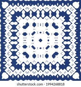Traditional ornate portuguese azulejo. Modern design. Vector seamless pattern flyer. Blue abstract background for web backdrop, print, pillows, surface texture, wallpaper, towels.