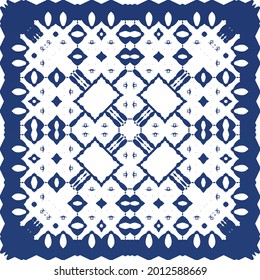 Traditional ornate portuguese azulejo. Modern design. Vector seamless pattern flyer. Blue abstract background for web backdrop, print, pillows, surface texture, wallpaper, towels.
