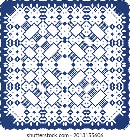 Traditional ornate portuguese azulejo. Modern design. Vector seamless pattern flyer. Blue abstract background for web backdrop, print, pillows, surface texture, wallpaper, towels.