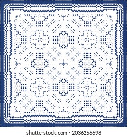 Traditional ornate portuguese azulejo. Modern design. Vector seamless pattern flyer. Blue abstract background for web backdrop, print, pillows, surface texture, wallpaper, towels.