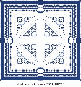 Traditional ornate portuguese azulejo. Modern design. Vector seamless pattern flyer. Blue abstract background for web backdrop, print, pillows, surface texture, wallpaper, towels.