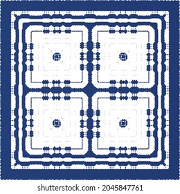 Traditional ornate portuguese azulejo. Modern design. Vector seamless pattern flyer. Blue abstract background for web backdrop, print, pillows, surface texture, wallpaper, towels.