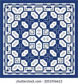 Traditional ornate portuguese azulejo. Modern design. Vector seamless pattern flyer. Blue abstract background for web backdrop, print, pillows, surface texture, wallpaper, towels.