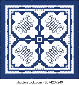 Traditional ornate portuguese azulejo. Modern design. Vector seamless pattern flyer. Blue abstract background for web backdrop, print, pillows, surface texture, wallpaper, towels.