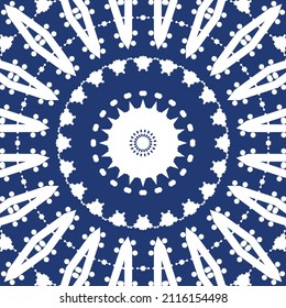 Traditional ornate portuguese azulejo. Modern design. Vector seamless pattern theme. Blue abstract background for web backdrop, print, pillows, surface texture, wallpaper, towels.