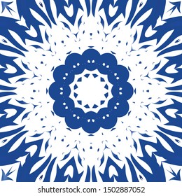 Traditional ornate portuguese azulejo. Vector seamless pattern theme. Fashionable design. Blue abstract background for web backdrop, print, pillows, surface texture, wallpaper, towels.