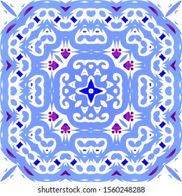 Traditional ornate portuguese azulejo. Vector seamless pattern theme. Fashionable design. Blue abstract background for web backdrop, print, pillows, surface texture, wallpaper, towels.